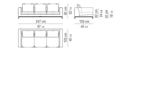 Sofa nổi trên chân kim loại đúc đệm lông vũ êm - Sofa 247 cm