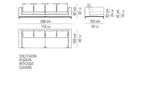 Sofa nổi trên chân kim loại đúc đệm lông vũ êm - Sofa 288 cm