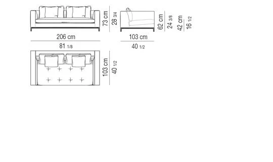 Sofa đệm ngồi chần nhẹ trên khung nâng cao - Sofa 206 cm