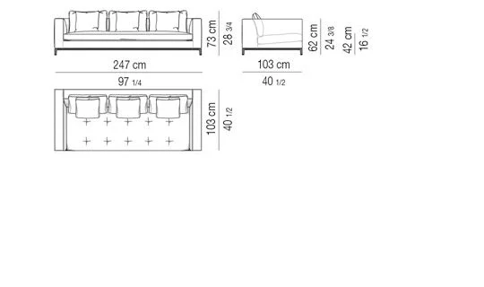 Sofa đệm ngồi chần nhẹ trên khung nâng cao - Sofa 247 cm