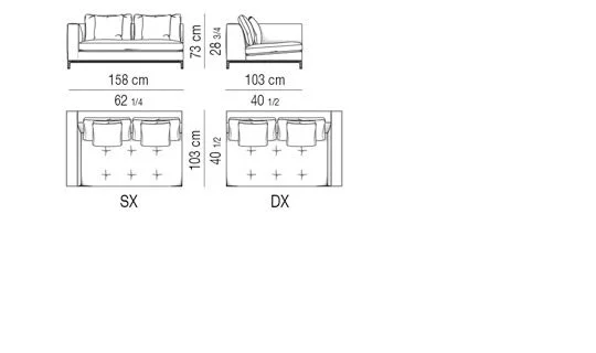 Sofa đệm ngồi chần nhẹ trên khung nâng cao - Modul một tay vịn 158 cm