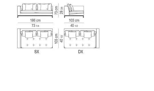 Sofa đệm ngồi chần nhẹ trên khung nâng cao - Modul một tay vịn 186 cm