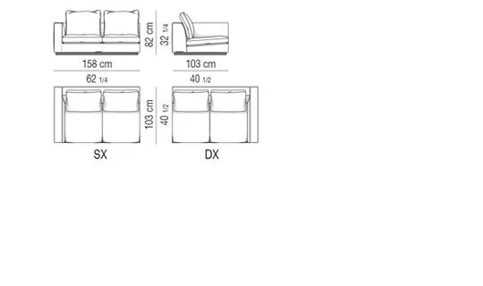 Sofa chân thấp sát sàn đường nét tối giản thanh lịch - Modul một tay vịn 158 cm