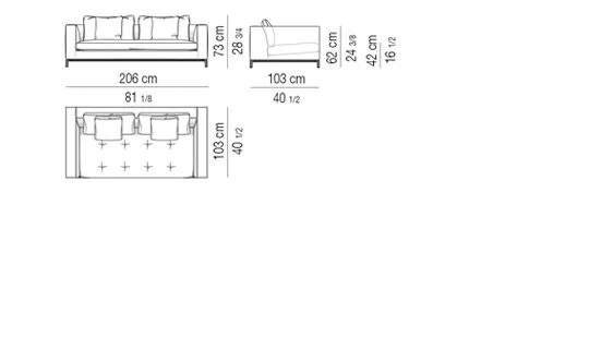 Sofa đệm ngồi chần nhẹ khung thấp phong cách cổ điển - Sofa 206 cm