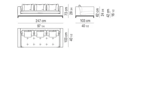 Sofa đệm ngồi chần nhẹ khung thấp phong cách cổ điển - Sofa 247 cm