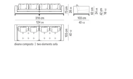 Sofa đệm ngồi chần nhẹ khung thấp phong cách cổ điển - Sofa 316 cm