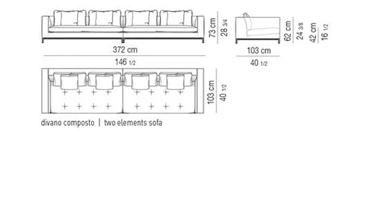 Sofa đệm ngồi chần nhẹ khung thấp phong cách cổ điển - Sofa 372 cm