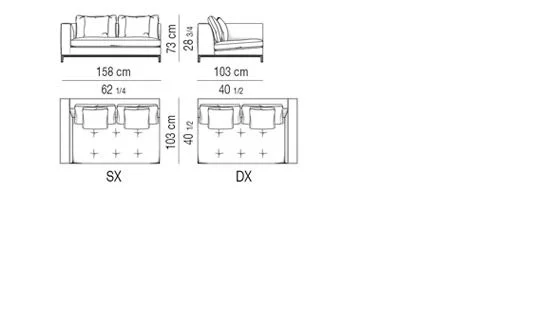 Sofa đệm ngồi chần nhẹ khung thấp phong cách cổ điển - Modul một tay vịn 158 cm