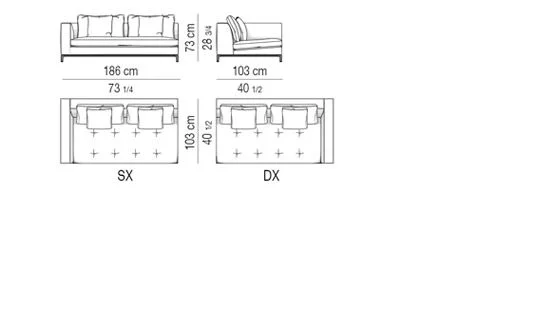 Sofa đệm ngồi chần nhẹ khung thấp phong cách cổ điển - Modul một tay vịn 186 cm