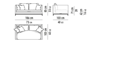 Sofa tay vịn mảnh ngang lưng thoải mái xếp gối tự do - Sofa 186 cm