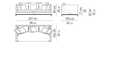 Sofa tay vịn mảnh ngang lưng thoải mái xếp gối tự do - Sofa 227 cm