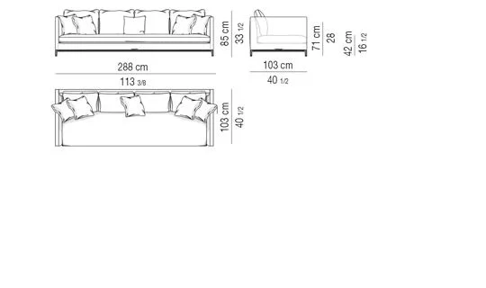 Sofa tay vịn mảnh ngang lưng thoải mái xếp gối tự do - Sofa 288 cm