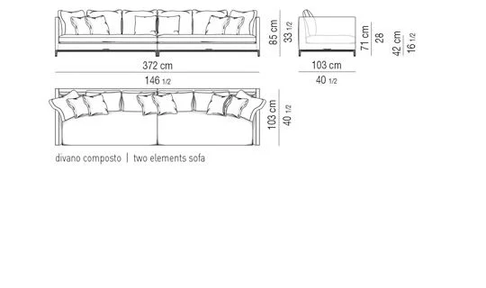Sofa tay vịn mảnh ngang lưng thoải mái xếp gối tự do - Sofa 372 cm