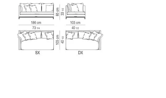 Sofa tay vịn mảnh ngang lưng thoải mái xếp gối tự do - Modul một tay vịn 186 cm