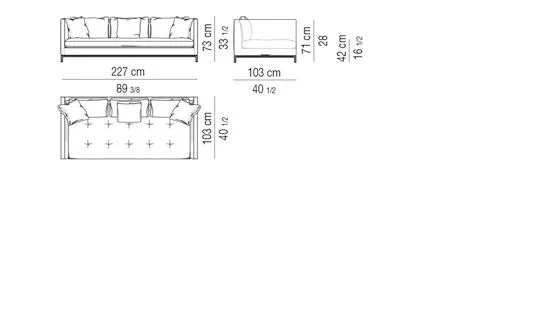 Sofa đệm liền chần bông nhẹ tay vịn mảnh trang nhã - Sofa 227 cm