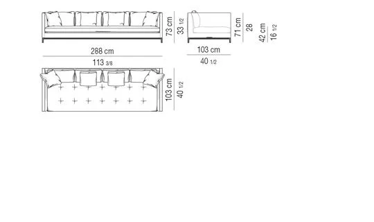 Sofa đệm liền chần bông nhẹ tay vịn mảnh trang nhã - Sofa 288 cm
