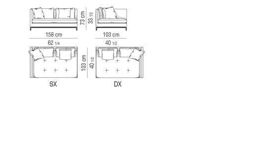 Sofa đệm liền chần bông nhẹ tay vịn mảnh trang nhã - Modul một tay vịn 158 cm
