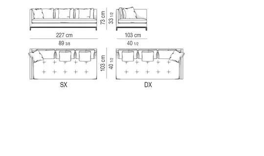 Sofa đệm liền chần bông nhẹ tay vịn mảnh trang nhã - Modul một tay vịn 227 cm