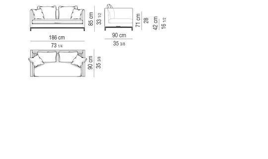 Sofa độ sâu nhỏ gọn cho sảnh chờ văn phòng và suite - Sofa 186 cm