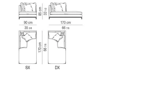 Sofa độ sâu nhỏ gọn cho sảnh chờ văn phòng và suite - Chaise-longue 90 cm
