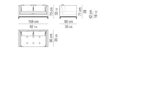 Sofa mỏng tay vịn thon chần bông nệm ngồi phong cách Ý - Sofa 158 cm