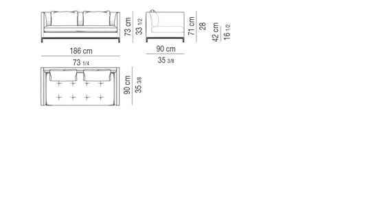 Sofa mỏng tay vịn thon chần bông nệm ngồi phong cách Ý - Sofa 186 cm
