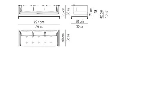 Sofa mỏng tay vịn thon chần bông nệm ngồi phong cách Ý - Sofa 227 cm
