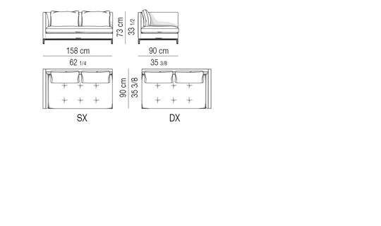 Sofa mỏng tay vịn thon chần bông nệm ngồi phong cách Ý - Modul một tay vịn 158 cm