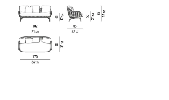 Sofa ngoài trời viền dây bện khung thép chân nhôm hoặc teak - Sofa Chân Cao In Teak