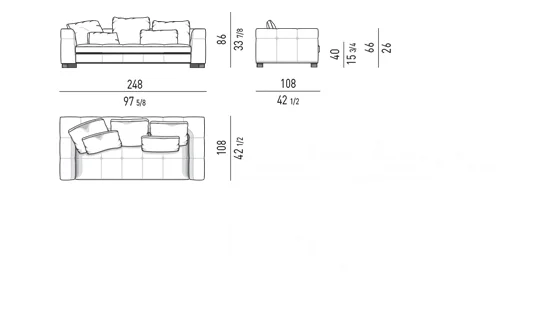 Sofa modul chần bông đường may tỉ mỉ lưng góc bo tròn - Sofa 248 cm