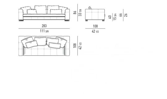 Sofa modul chần bông đường may tỉ mỉ lưng góc bo tròn - Sofa 283 cm