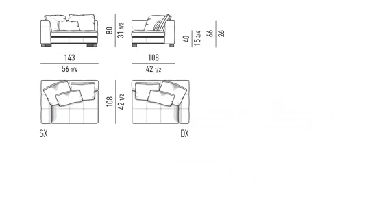 Sofa modul chần bông đường may tỉ mỉ lưng góc bo tròn - Modul một tay vịn 143 cm