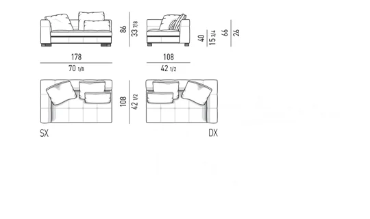 Sofa modul chần bông đường may tỉ mỉ lưng góc bo tròn - Modul một tay vịn 178 cm