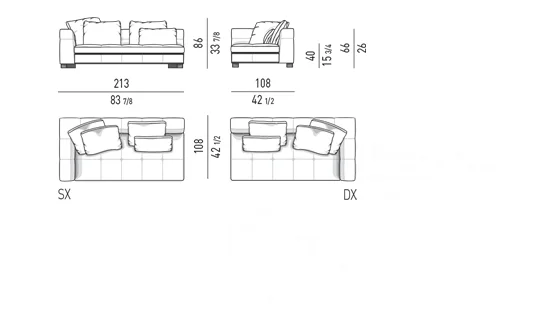 Sofa modul chần bông đường may tỉ mỉ lưng góc bo tròn - Modul một tay vịn 213 cm