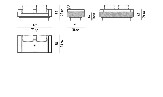 Sofa khung gỗ palisander nâu đậm chân kim loại - Sofa 196 cm
