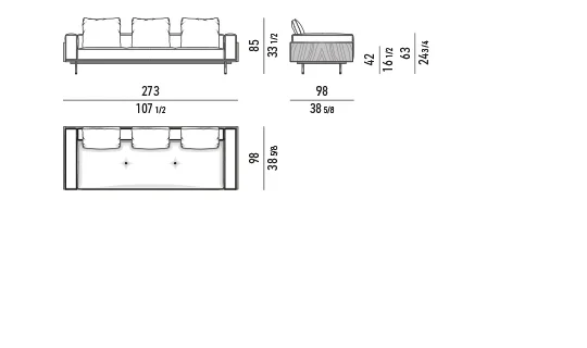 Sofa khung gỗ palisander nâu đậm chân kim loại - Sofa 273 cm