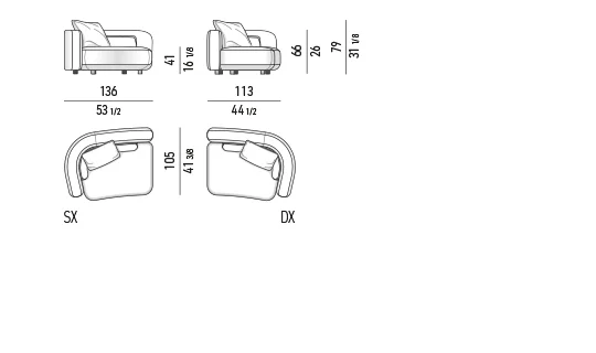 Sofa modul đường cong hữu cơ ghép tự do thành đảo ngồi - Modul một tay vịn 136 cm