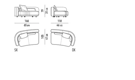 Sofa modul đường cong hữu cơ ghép tự do thành đảo ngồi - Modul một tay vịn 166 cm