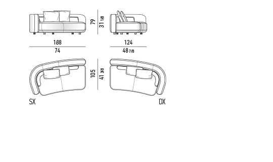 Sofa modul đường cong hữu cơ ghép tự do thành đảo ngồi - Modul một tay vịn 188 cm