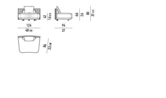 Sofa ngoài trời modul cong lưng dây bện khung nhôm chân inox - Modul giữa 124 cm
