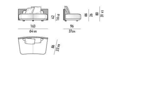 Sofa ngoài trời modul cong lưng dây bện khung nhôm chân inox - Modul giữa 163 cm
