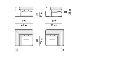 Sofa modul bo tròn chồng khối nệm ngồi nghiêng khung nhôm cong - Modul một tay vịn 123 cm