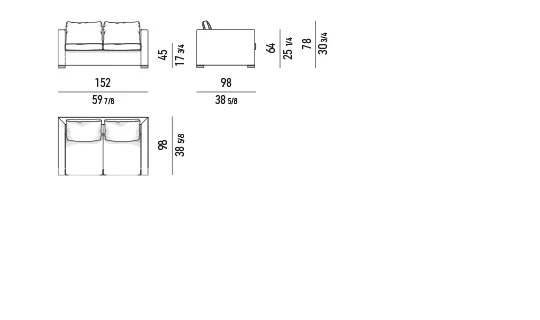Sofa ngồi sâu đệm lưng mềm chân chrome hoặc đồng - Sofa 152 cm