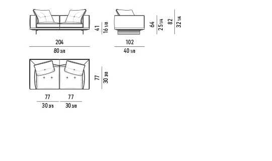 Sofa modul đế treo cánh nhôm đường chỉ may đo - Sofa 204 cm, đệm ngồi 77 cm