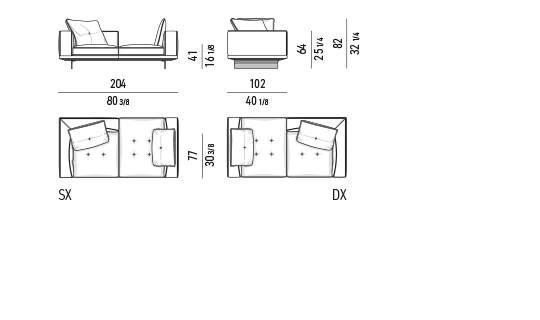Sofa modul đế treo cánh nhôm đường chỉ may đo - Sofa giường ban ngày 204 cm