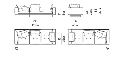Sofa modul đế treo cánh nhôm đường chỉ may đo - Sofa giường ban ngày 283 cm