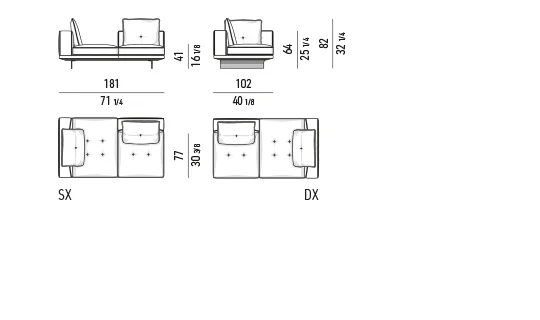 Sofa modul đế treo cánh nhôm đường chỉ may đo - Modul giường ban ngày 181 cm