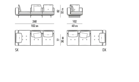 Sofa modul đế treo cánh nhôm đường chỉ may đo - Modul giường ban ngày 260 cm