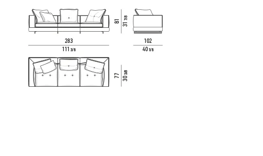 Sofa modul dáng thấp sát sàn đường chỉ mềm - Sofa thấp 283 cm