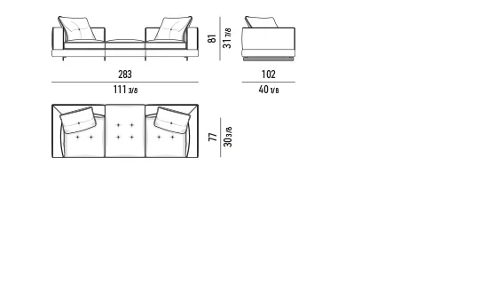 Sofa modul dáng thấp sát sàn đường chỉ mềm - Sofa hở thấp 283 cm